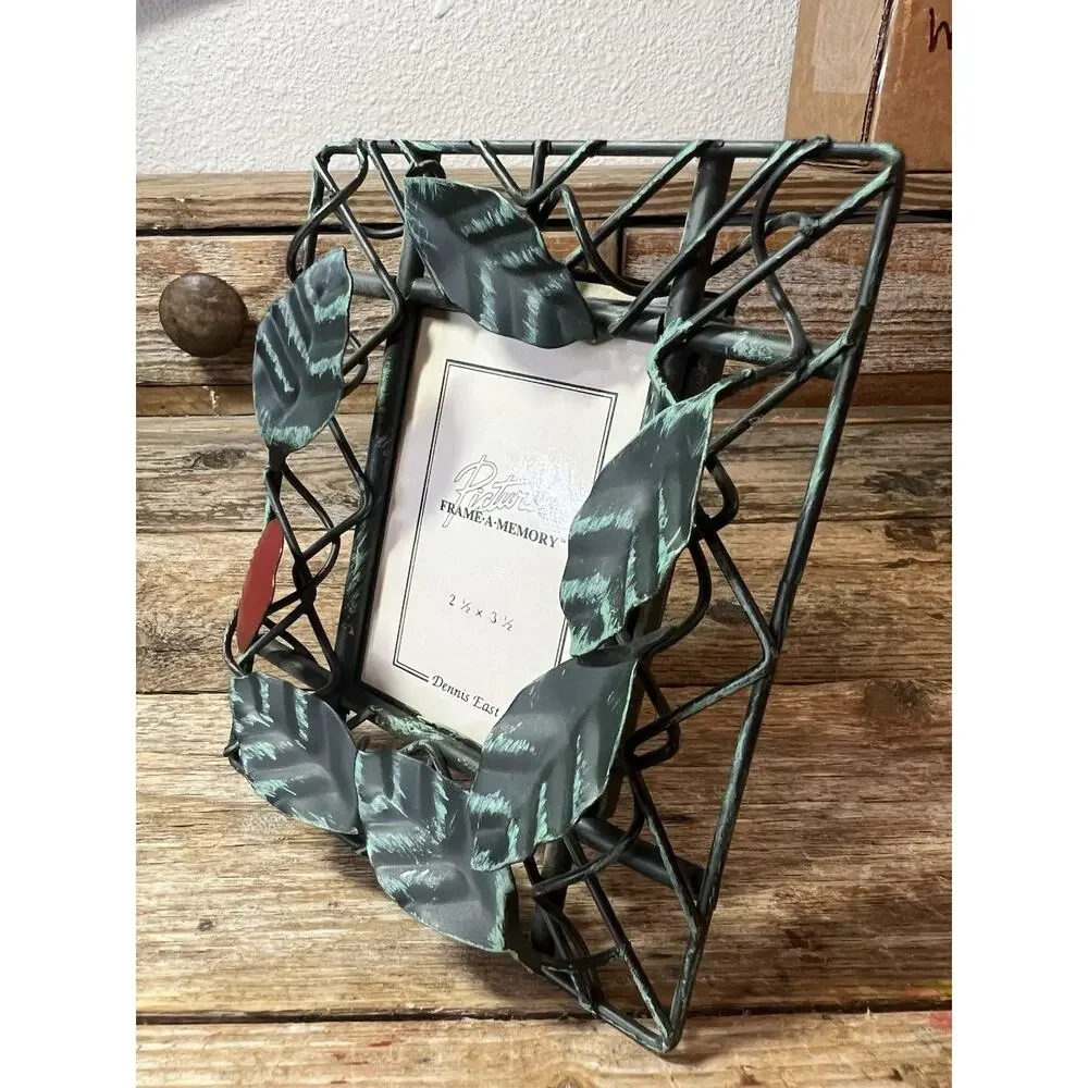Dennis East Wire Photo Frame Red Apples Green Leaves Petite Frame 2.5”x3.5”